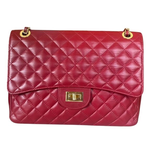Chiara Ferretti Quilted Red Leather Handbag With Gold Chain Strap Classic Italy - Picture 2 of 8